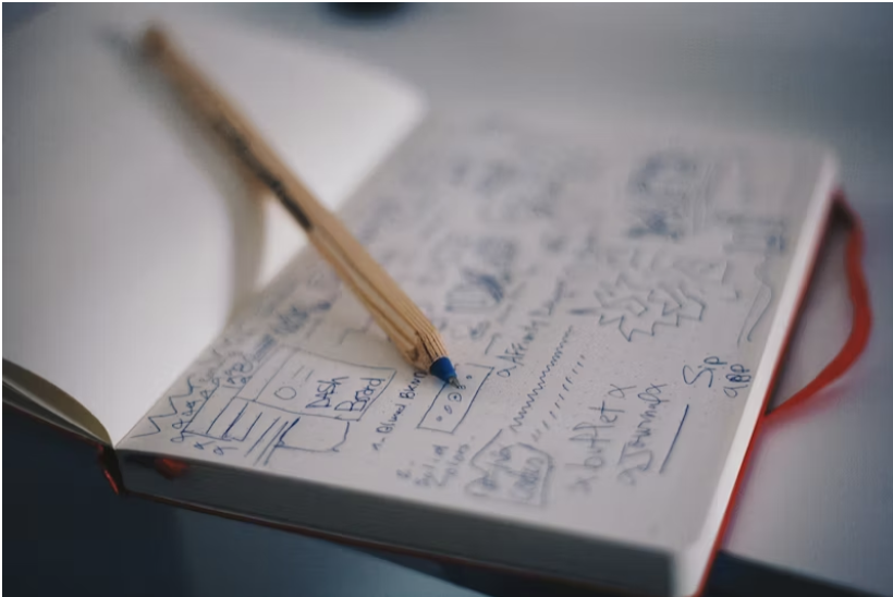 a pencil on a paper book 