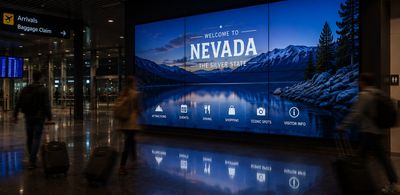 Large video wall running destination content in an arrivals hall